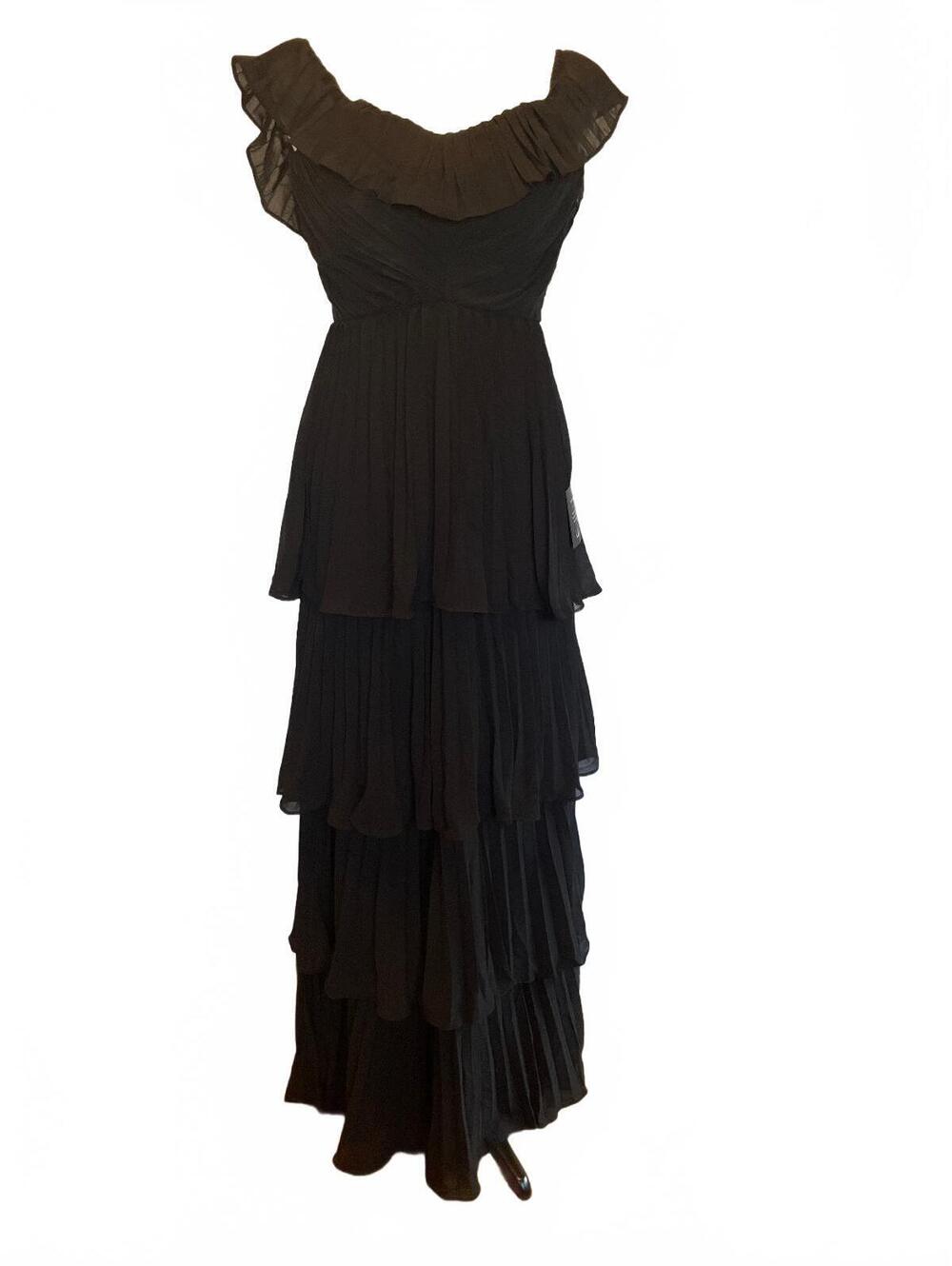 Lulus Black Off Shoulder Tiered Ruffle Maxi Dress XS NWT Romantic Goth Witchy